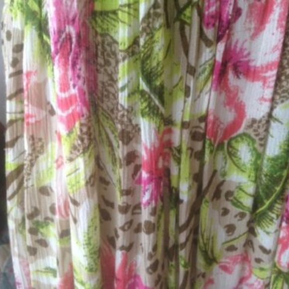VINTAGE Point One LIME GREEN & CORAL Animal & Floral* Flowy BOHO MAXI Sundress S - Picture 5 of 6